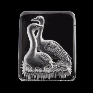 Vintage clear glass intaglio of two geese, carved on reverse and frosted. West Germany. 34x25 mm. 1 piece. b5-828