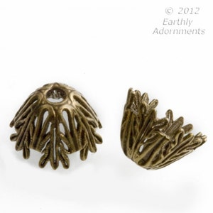 Oxidized brass filigree domed bead cap. 8x10mm. Pkg of 4. b9-2137