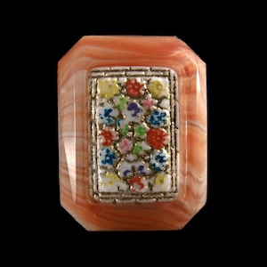 Cabujón vintage de cristal coral checo con mosaico, 24 x 18 mm