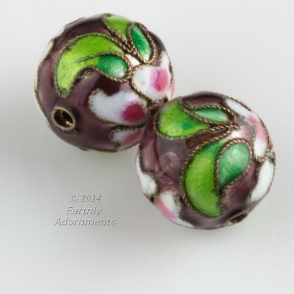 Vintage plum cloisonné rounds.18mm. Sold individually. b2-553