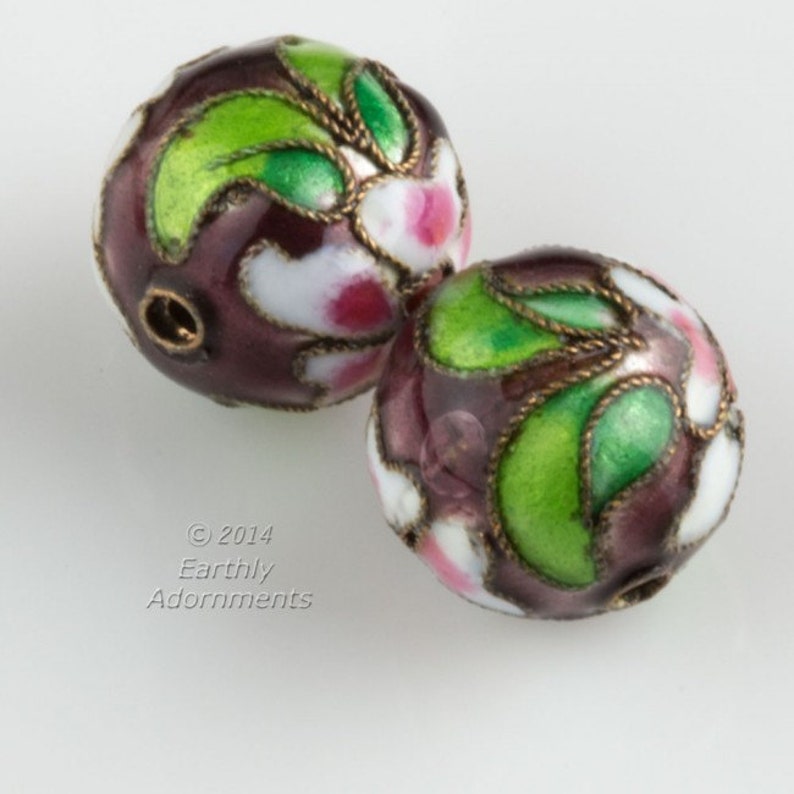 Vintage plum cloisonné rounds.18mm. Sold individually. b2-553 image 1