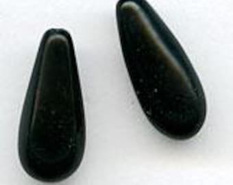Vintage Black Glass Teardrop Beads – Elegant Jewelry Drops (13x5mm, Pkg of 10). b11-bw-0910