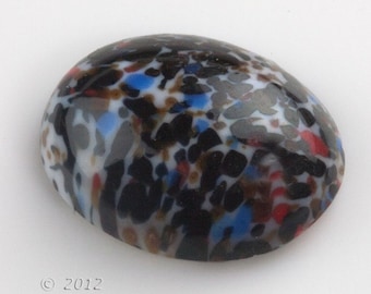 Vintage West German multi-color millefiori on white oval cabochon 19x14mm. Sold individually. b5-886