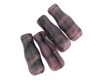 Czech rose and gray purple glass bottle beads. 23x8mm. Pkg of 4. b11-pp-0583