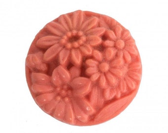 Vintage Japanese coral glass floral cabochons. 20mm. Pkg of 1. b5-412