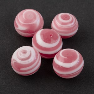 Vintage rose pink swirl glass beads, Czechoslovakia, 10mm. Pkg 6. b11-pp-1256