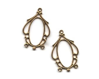 Stamped brass chandelier earring or connector, 3 rings, 20x16mm, package of 6. b9-2336