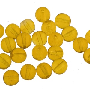 Vintage Czechoslovakian Amber Yellow Translucent Glass Rounds. 1950s. 5mm. Package of 25. B11-YO-0647
