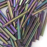 Vintage Czech purple and green iris bugles, 25x2mm, 10-gr. bag. b17-0…