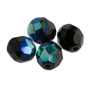 Vintage black iris faceted glass rounds. 8mm. Pkg of 20. b11-mi-0113