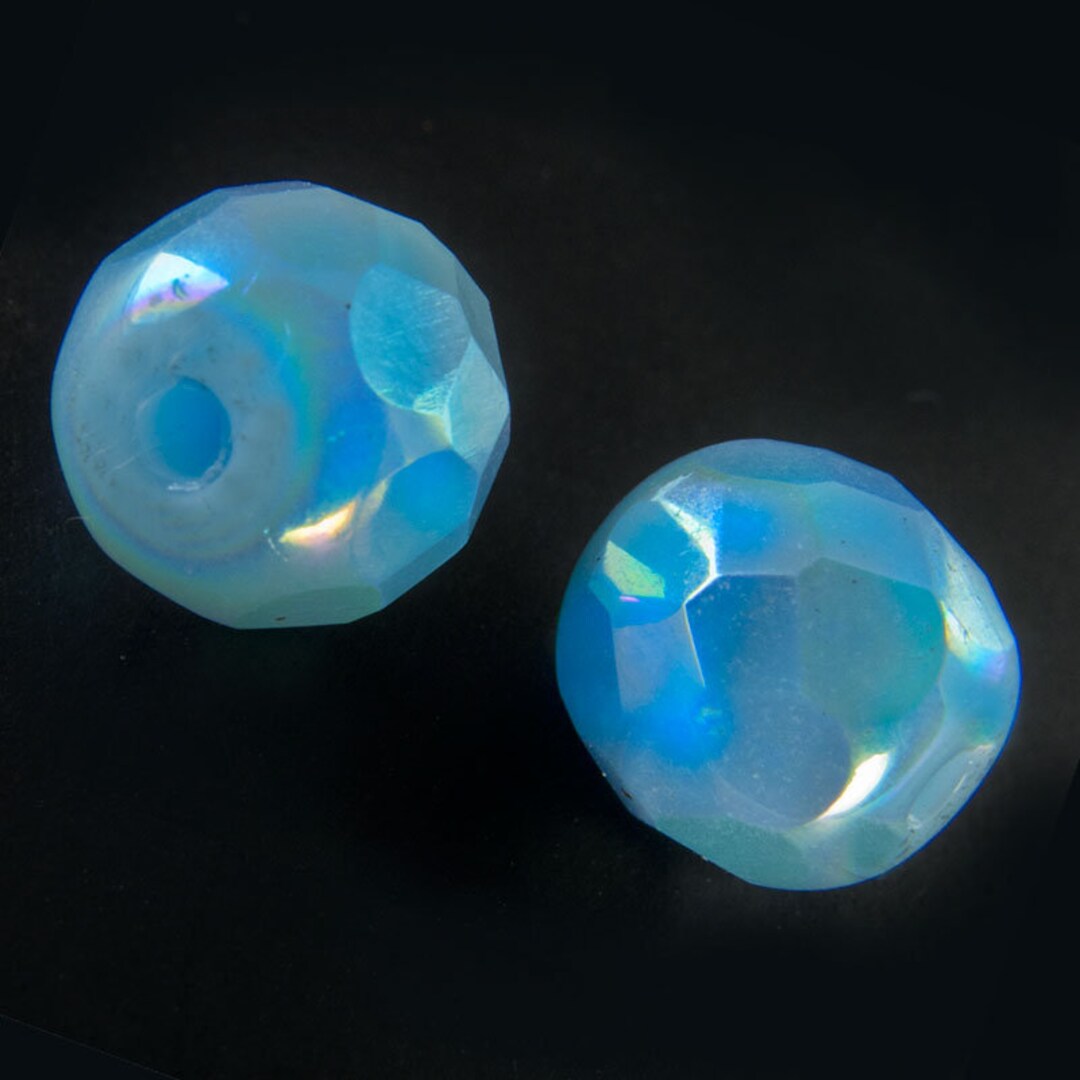 Vintage Faceted AB Glass Rounds. West Germany. 8mm. Pkg of 4. B11-bl ...