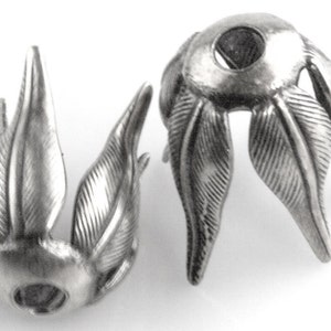 Sterling silver plated brass textured leaf style bead cap. 13mm. Pkg of 4. b9-2248-s