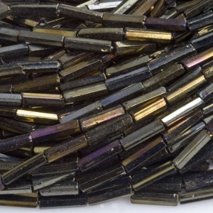 Vintage brown iris bugle beads Austria. 7x2mm. 1 hank (10.4 grams). b17-183