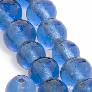 Antique Chinese translucent bubbly blue&quot;Peking Glass&quot; beads. 9-10mm. 6 pcs. b11-bl-2127