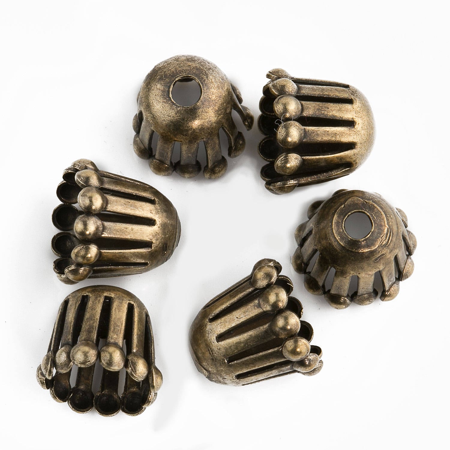 Oxidized brass fringed solid brass bead cap. 8x9mm. Pkg of 6. b9-2448