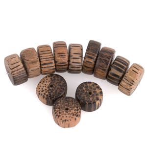 Palmwood flat round disks. 14x8mm average size. Pkg of 10. B7-WO113