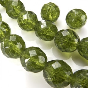 Contemporary Czech firepolish green crackle glass rounds. 12mm. 10pcs. b11-gr-1168