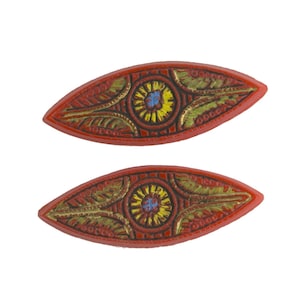 Vintage Czech pressed glass flat oval mosaic cabs. 27x10mm. Pkg of 2. b5-549