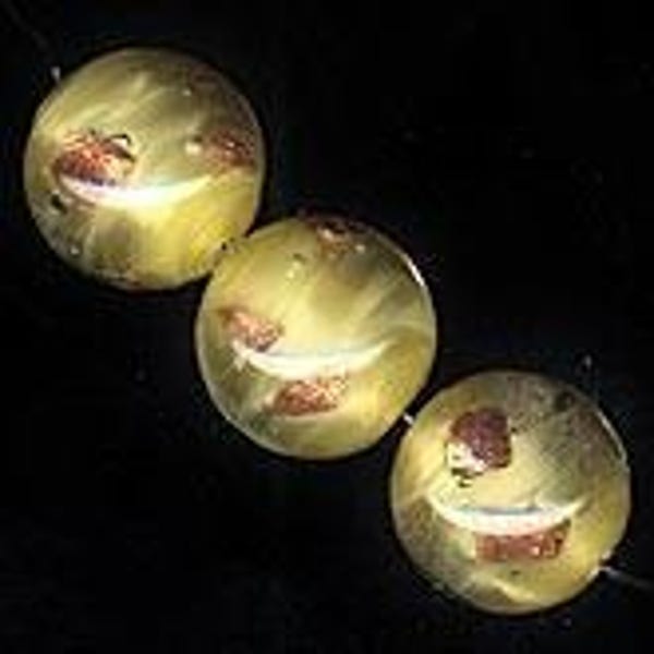 Czech Lampwork Rounds Lemon Yellow. 12mm. Pkg of 1. b11-yo-0798