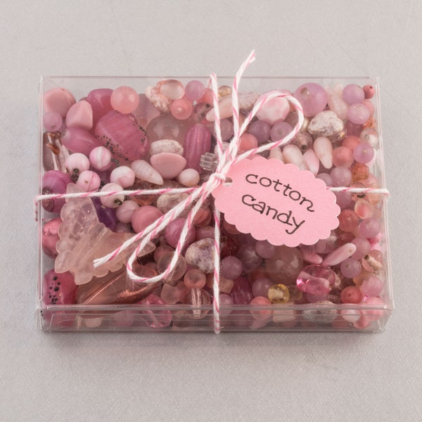 Vintage glass bead mix of pink beads from Europe, Japan and beyond.  5 oz box. b19-0112-Cotton Candy