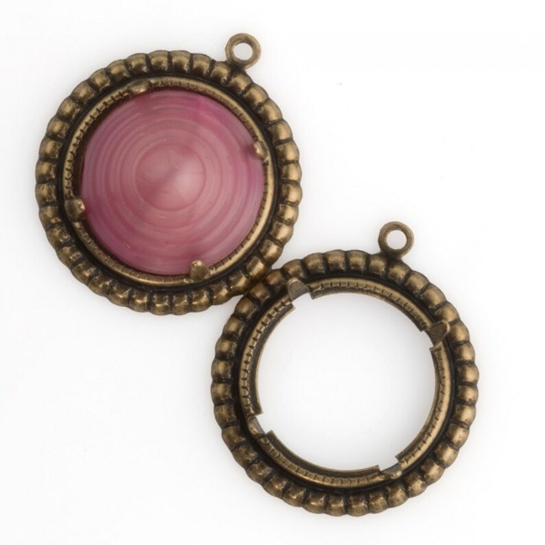 b9-2388 Sold individually Stamped oxidized brass round pronged setting for 17mm cabochon 28x15mm