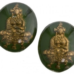 Vintage West German Gold Siamese dancer on green background. Flatback intaglio. 7x10mm Pkg of 2. B5-0130-3
