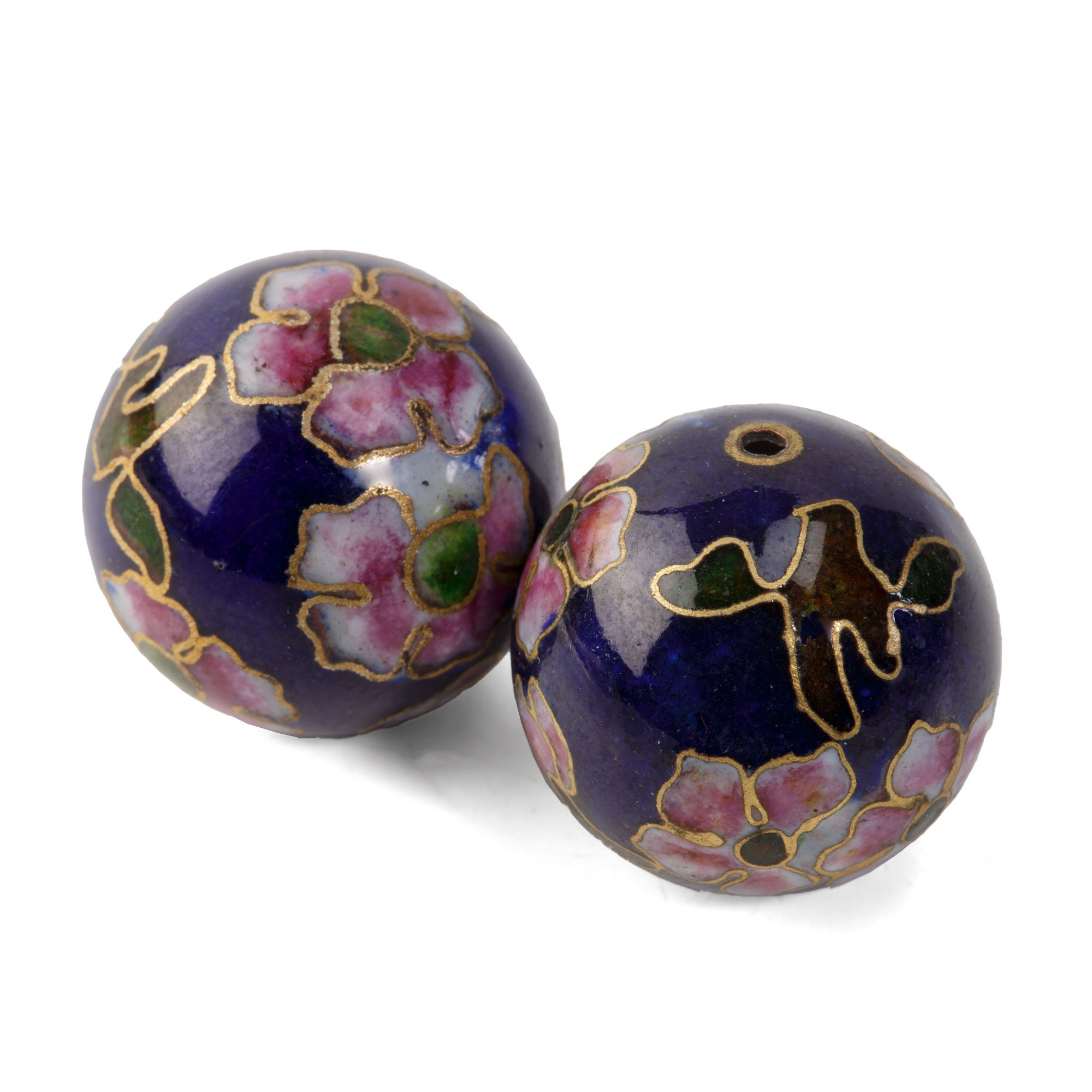 Vintage 20mm Midnight Blue Cloisonne Enamel Beads. Pink Flowers. Pkg1. B2 910 Etsy Ireland