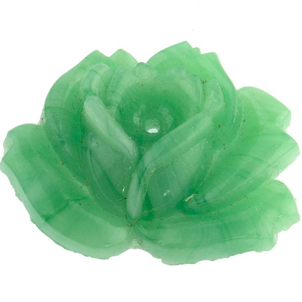 Vintage Japanese Jade Green Glass Rose, Cherry Brand (27x20mm). b5-509c. 1 piece