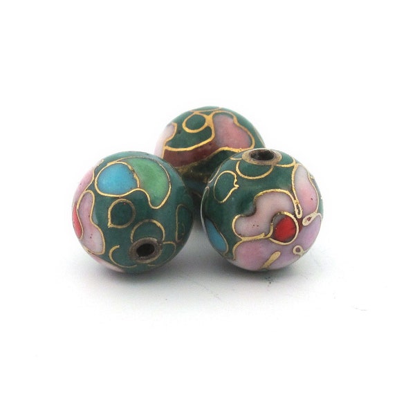 Green cloisonne flower bead. 10mm. Pkg 4. b2-929