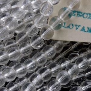 Vintage 4mm clear glass smooth round beads, 4mm. Czechoslovakia, strand of 50. B11-CR-0870