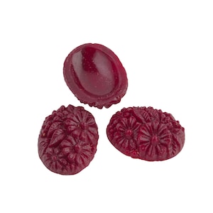 Vintage blood red oval molded glass carved floral design cabochon Japan Cherry Brand 19x15mm 1 pc. b5-757