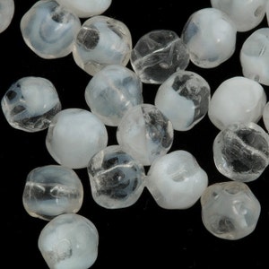 Vintage  petite dimpled clear and milky white givre glass round bead. 4.75mm West Germany 1950s. 30 pcs.  b11-bw-0364
