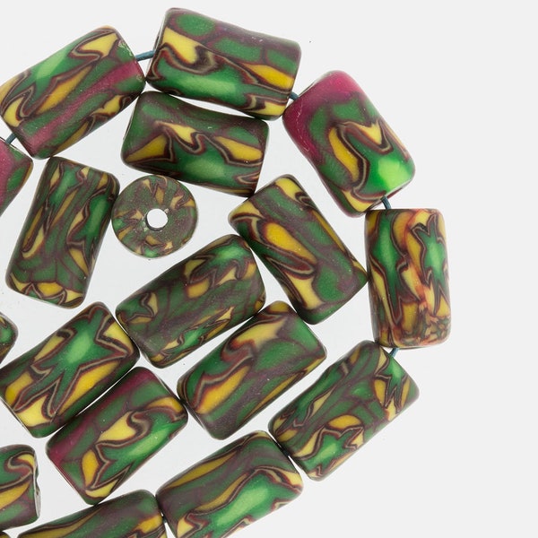 Fimo clay cylinder beads in the style of African trade beads. b6-235cs