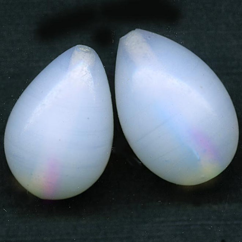 Vintage opal glass teardrop shaped beads, 20x13mm, Japan, pkg of 2. B11-bw-0930