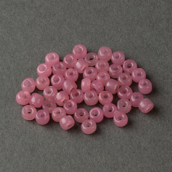 Vintage Japanese rose pink satin glass wheel shape beads. 3x5mm. Pkg. 100. 1980s. b11-pp-1252