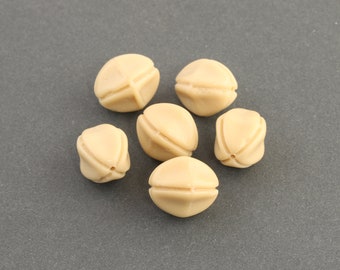 Vintage Czech Coffee Cream ColorGrooved Glass Oval Beads. 13x15mm. Pkg of 4. b11-br-0641