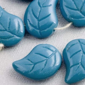 Vintage aqua blue molded glass leaf pendant Czechoslovakia, 16x12mm Pkg of 10. b11-bl-1149