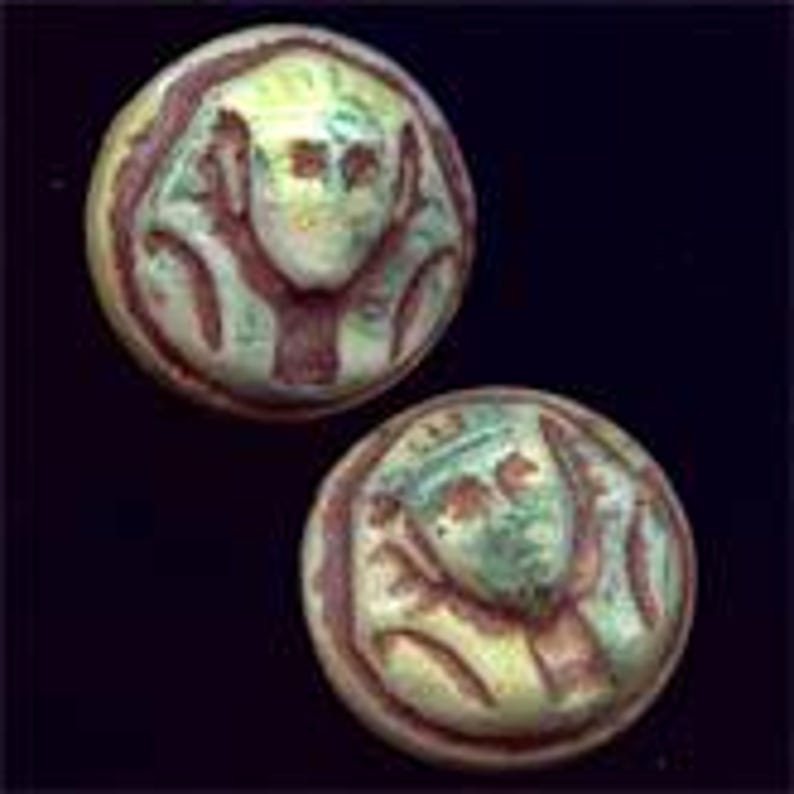 King Tut Round Glass Cabochons or Buttons. Czech. 10mm. 2 pcs. b5-466-Earthly Adornments