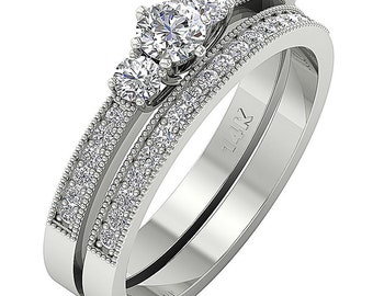 14K White Yellow Rose Gold Prong & Pave Set Bridal Anniversary Ring SI1 G 1.00 Ct Round Diamond Cut Appraisal Width 2.00 mm