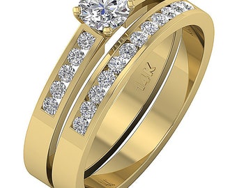 14K White Yellow Rose Gold I1 G 1.01 Ct Natural Diamond Cut Designer Bridal Wedding Ring Prong & Pave Set Width 4.00 mm