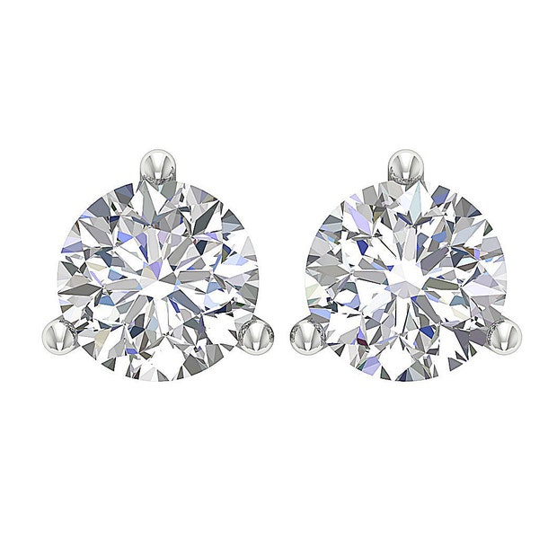 SI1/I1 G 1.10 Ct Natural Diamond Solitaire Studs Earrings 14K White Yellow Rose Gold Appraisal 4.90 mm Martini Prong Set