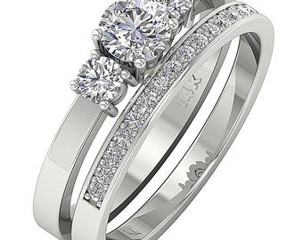 SI1 G 1.10 Ct Natural Diamond Cut Designer Bridal Anniversary Ring 14K White Yellow Rose Gold Prong & Pave Set Width 4.00 mm