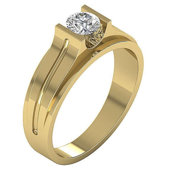 STL file Designer Solitaire Engagement Band Cut Diamond Ring 3d printable  model 💎・3D printing design to download・Cults