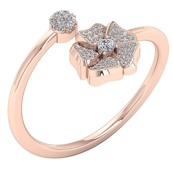 I1 G 0.30 Ct Prong Set Natural Round Diamond Unique Designer Flower Wedding Ring 14K White Yellow Rose Gold 12.70MM