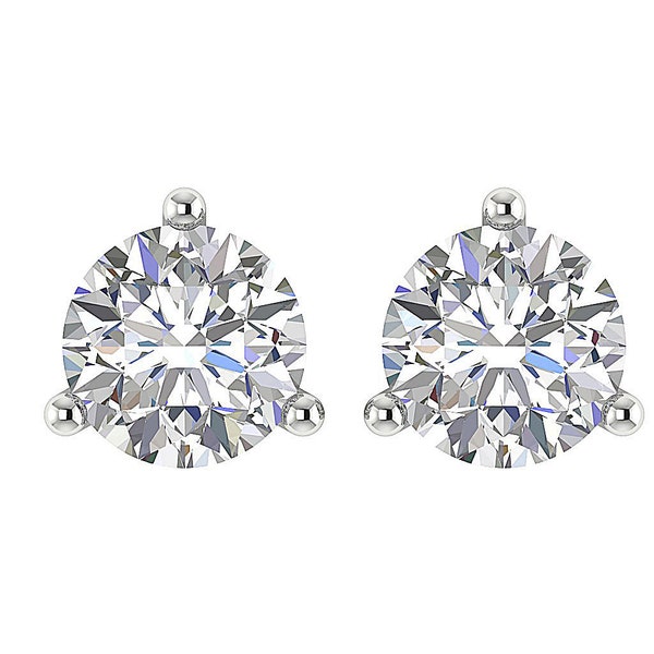 SI1/I1 G 0.85Ct Natural Round Diamond Solitaire Studs Earrings Martini 3 Prong Set 14K White Yellow Rose Gold 4.80 mm