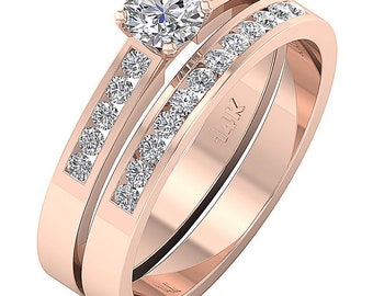 Designer Bridal Anniversary Ring 14K White Yellow Rose Gold SI1 G 1.01 Ct Genuine Diamond Cut Prong & Pave Set Width 4.00 mm