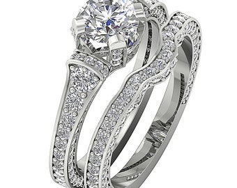 14K White Yellow Rose Gold I1 G 3.20 Carat Genuine Diamond Bridal Wedding Ring Set Prong Set 9.65 MM