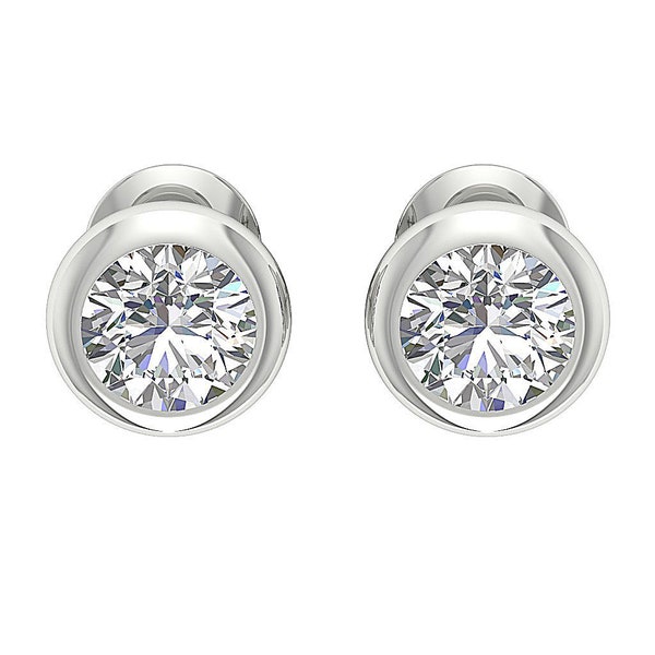 14K White Yellow Rose Gold Appraisal Certificate 5.35mm Donut Bezel Solitaire Studs Earrings SI1/I1 G 0.40 Ct Round Diamond