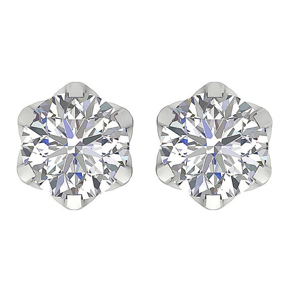 Redondo Prong Solitaire Stud Pendientes 14K - Etsy España