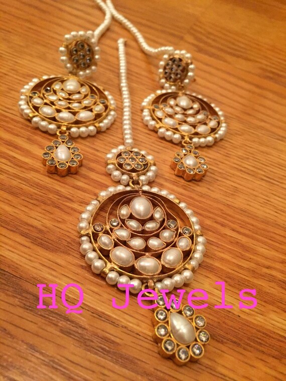 Kundan Earrings & tikka Etsy
